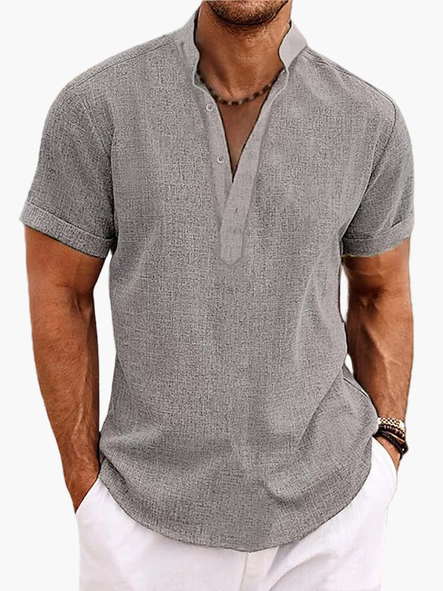 Lässiges Herren Henley Kurzarm Shirt, unifarben, stilvoll & pflegeleicht für einen unbeschwerten Sommer.