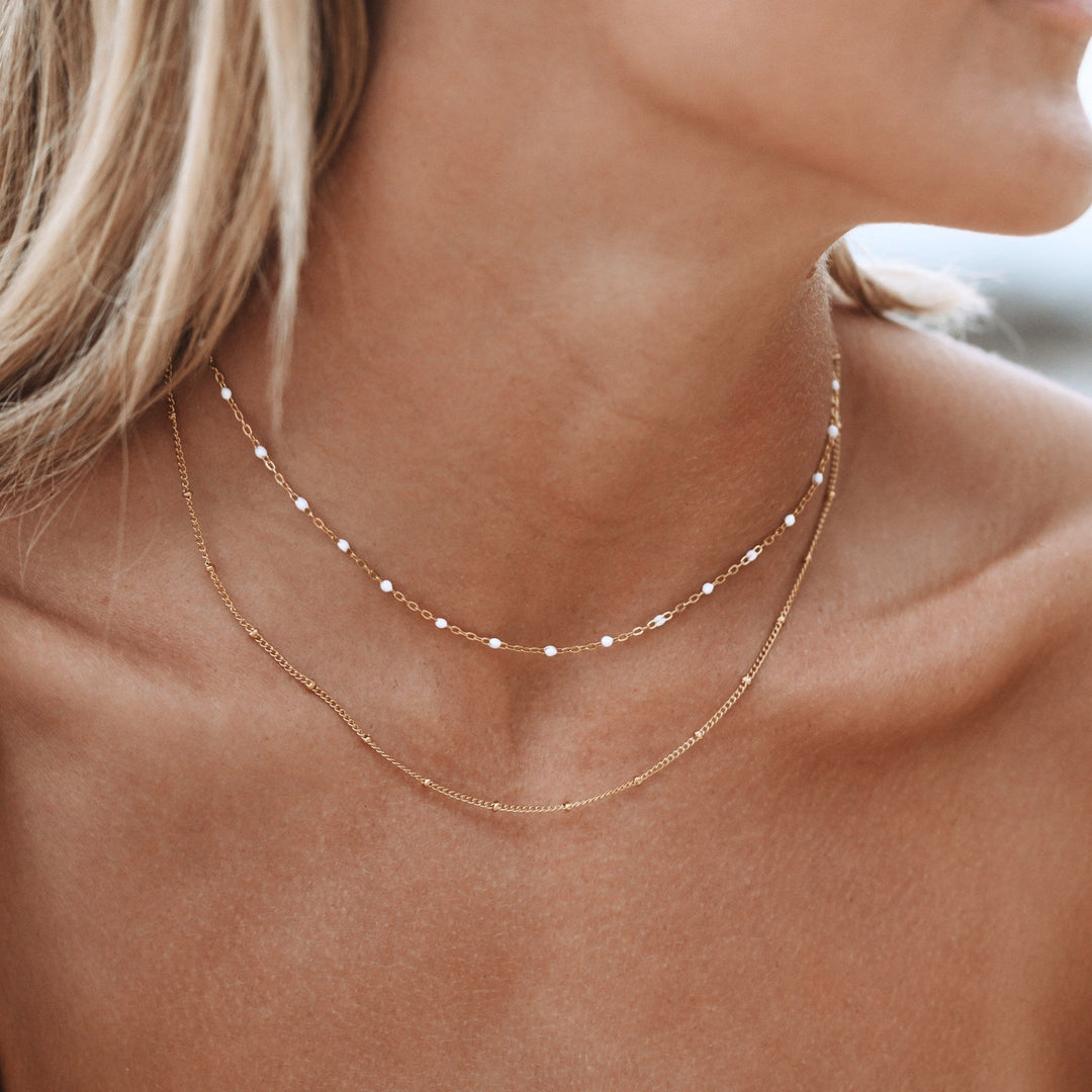 Gold Emaille Damen Layering Halskette, zweireihiger Choker, wasserfest, hochwertiger Edelstahl Schmuck.