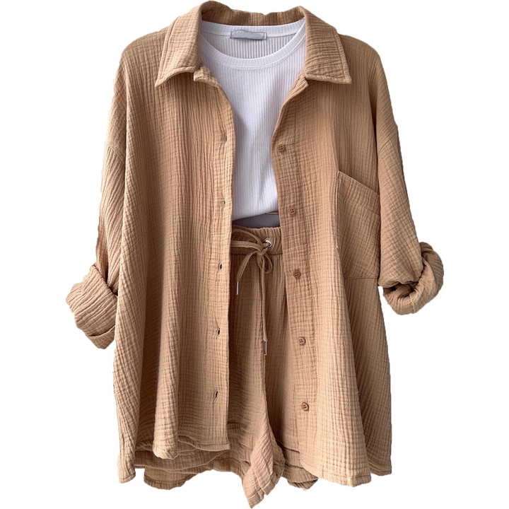 Bequemes Damen Homewear Set: Kurzarm-Top & Shorts, ideal für Sommer-Freizeit.