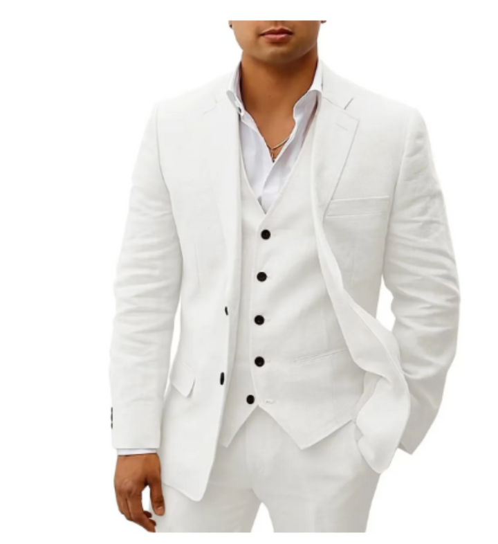 Slim Fit Herren Sommeranzug 3-teilig, eleganter Business Casual Look für Events & Freizeit.