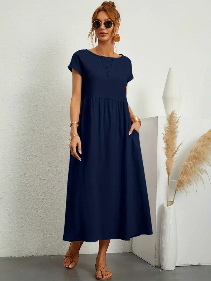 Stilvolles Damen Sommer-Midikleid mit Taschen; bequemes Outfit für Frühling & Sommer.