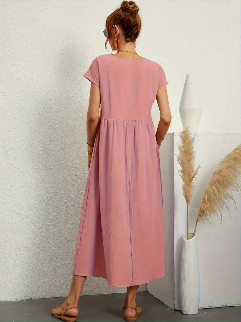 Elegantes Midikleid für Damen, mit Taschen; ideal für Büro und Freizeit im Frühling & Sommer.