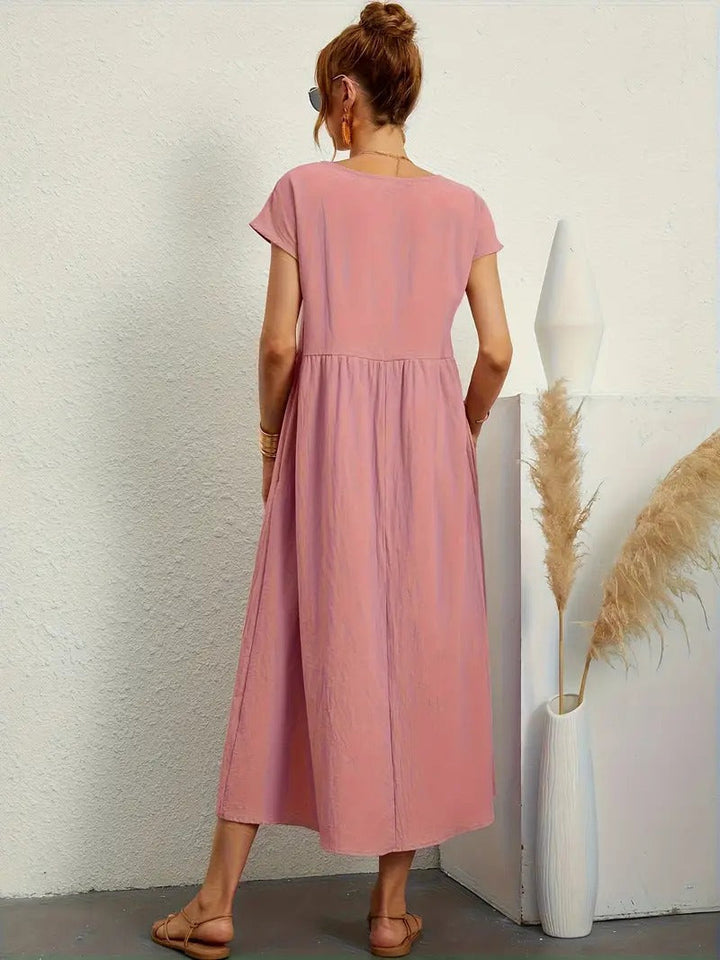 Elegantes Midikleid für Damen, mit Taschen; ideal für Büro und Freizeit im Frühling & Sommer.