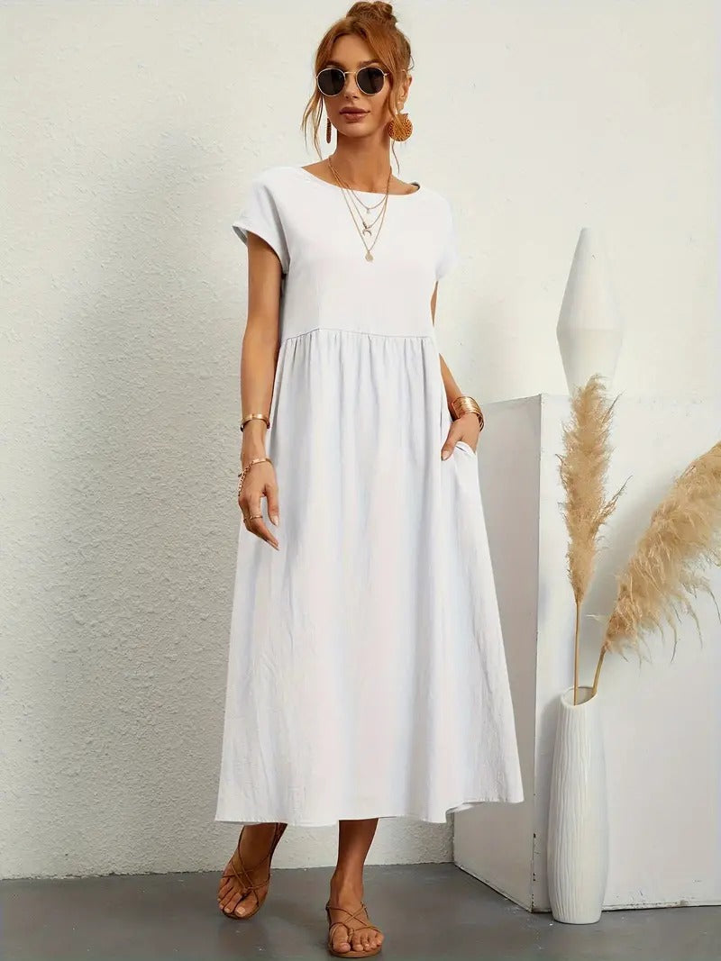 Schönes Damen Midikleid mit praktischen Taschen; perfektes Sommerkleid für den Urlaub.