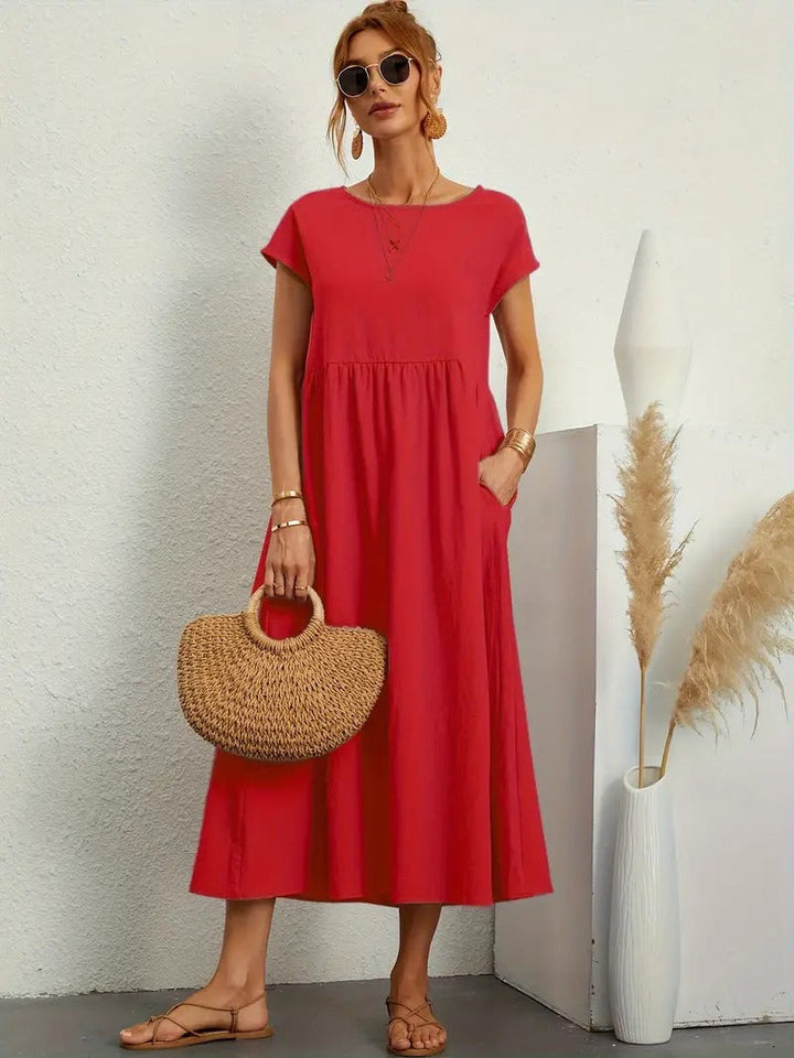 Schickes Damen Frühlingskleid, Midi-Länge, mit Seitentaschen für den lässigen Sommer-Look.