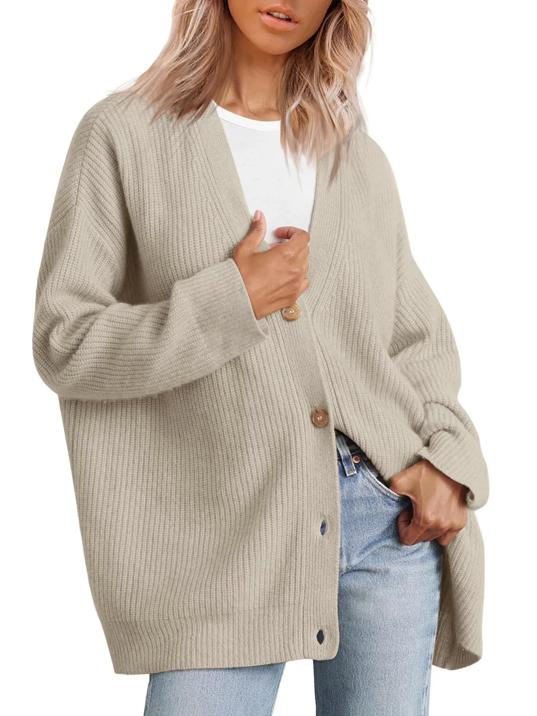 Stilvoller Damen Kaschmir Cardigan Sylvie, V-Ausschnitt Strickjacke für Komfort und Eleganz.