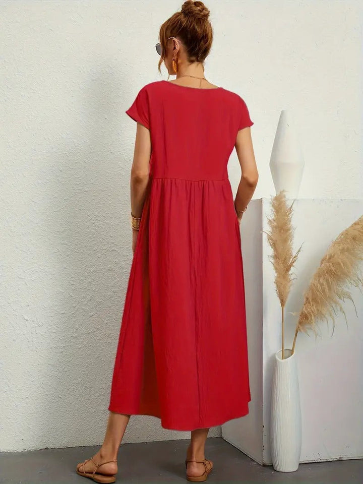 Attraktives Damenkleid, Midi-Länge, mit Taschen; bequemes & elegantes Freizeitkleid.