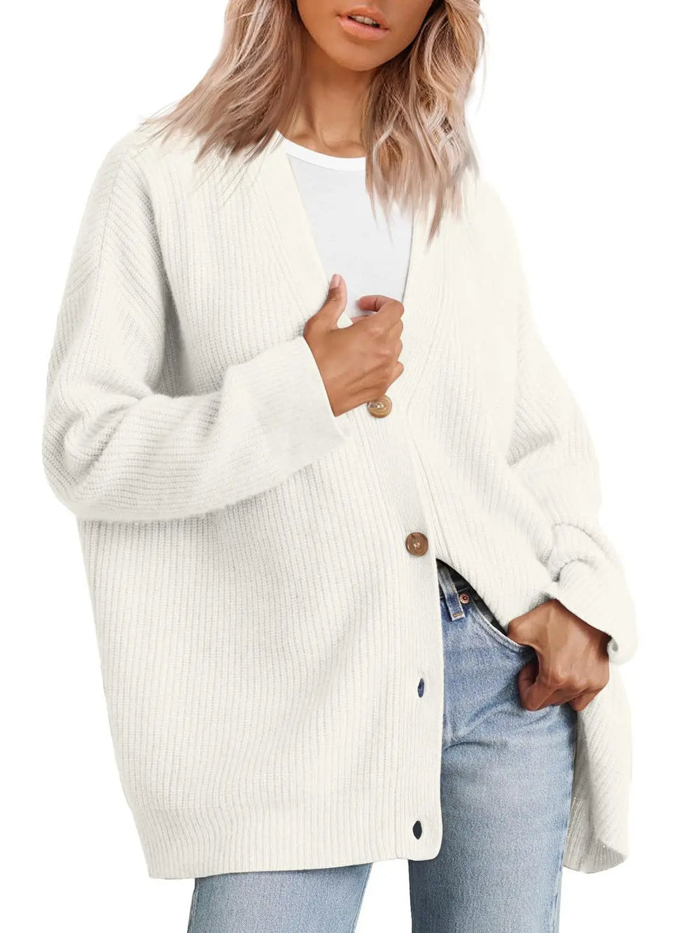 Stylischer Damen V-Ausschnitt Cardigan Sylvie, bequeme Kaschmir-Strickjacke für jeden Anlass.