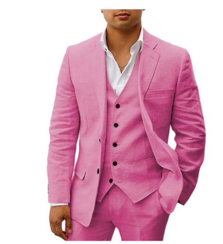 Rosa Herren Sommeranzug 3-teilig, moderner Slim Fit Festanzug für Hochzeiten & besondere Events.