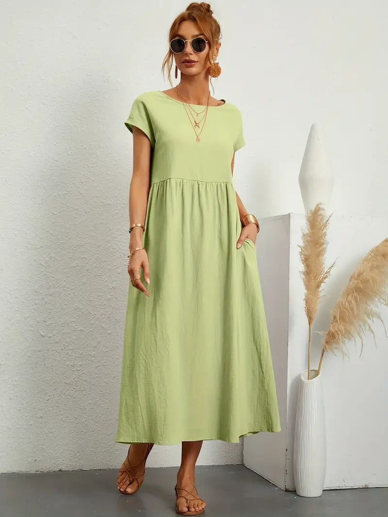 Einzigartiges Damenkleid mit Taschen, Midi-Länge; bequemes Freizeitkleid für sommerliche Tage.