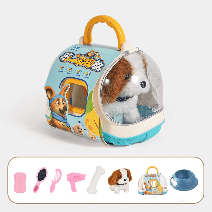 Interaktiver Plüsch-Bernhardiner, laufend und sanft. Ein großes Kuscheltier und Kinderspielzeug.