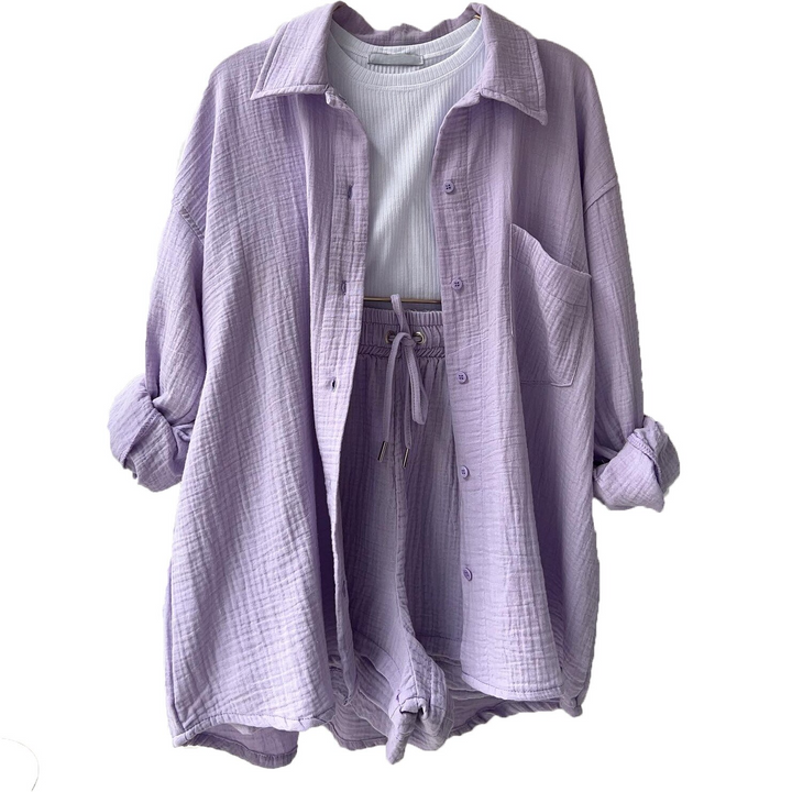 Damen Freizeit Loungewear Set, bequemes Kurzarm-Shirt und Shorts für warme Tage.