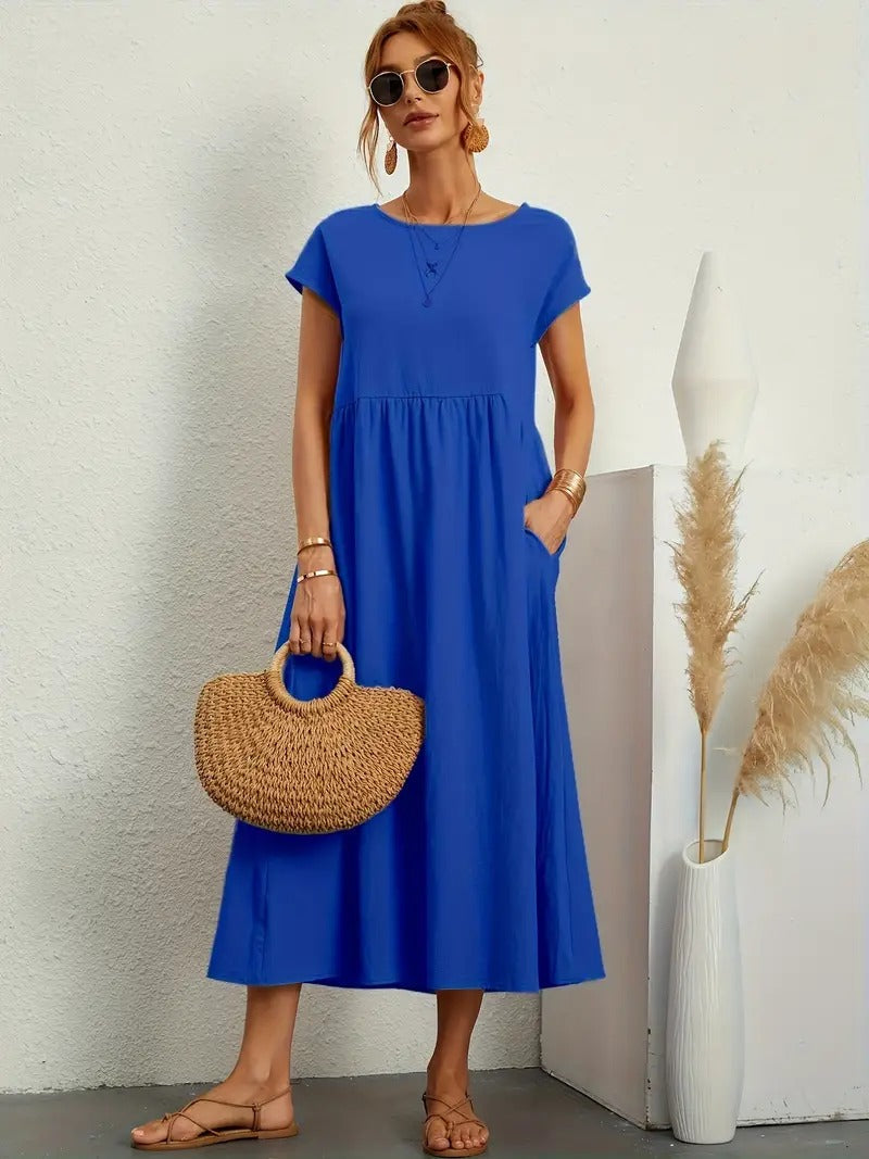 Elegantes Midikleid für Damen mit Taschen, perfekt für Frühling & Sommer; lässiger Look.