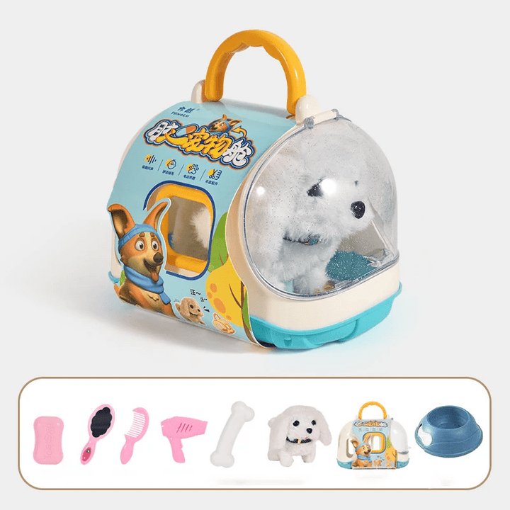 Weicher Plüsch-Bichon Frisé, laufend und interaktiv. Ein entzückendes Spielzeug für Kleinkinder.