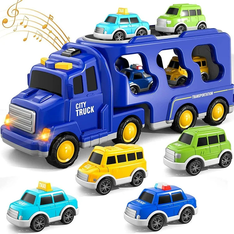 Robustes Spielzeugauto-Transporter-Set für Jungen & Mädchen, mit Sound- und Lichtfunktionen.
