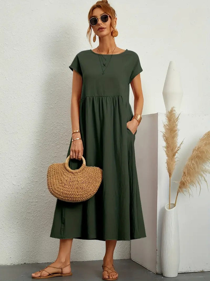 Damen Sommer-Midikleid in Schwarz mit praktischen Taschen; bequem & vielseitig für Freizeit.
