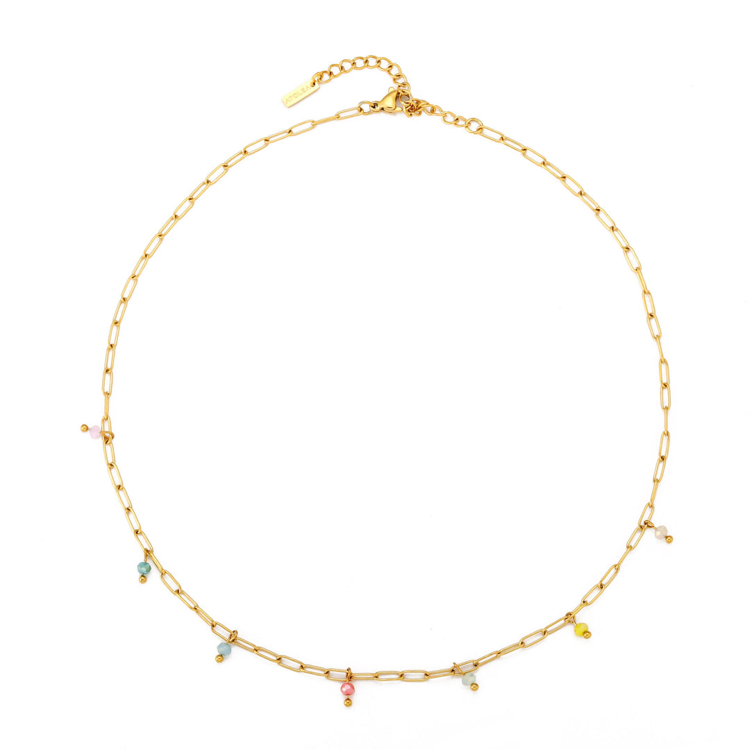 Vielseitiger Damen Edelstahl Choker mit PVD-Beschichtung, verstellbar und mit farbigen Anhängern für jeden Look.