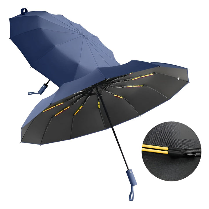 Geöffneter Regenschirm, schützt vor UV-Strahlung und Regen, automatisch und stabil.