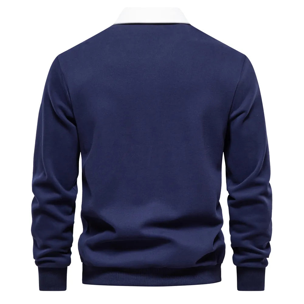 Stilvoller Herren Polo-Pullover Langarm aus Strick, ideal für Freizeit & Herbstmode.