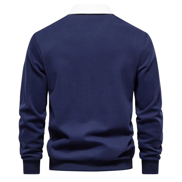 Stilvoller Herren Polo-Pullover Langarm aus Strick, ideal für Freizeit & Herbstmode.