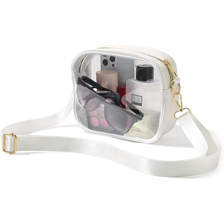 Transparente Unisex Crossbody-Tasche mit verstellbarem Gurt, ideal für Stadion, Konzerte & Events.