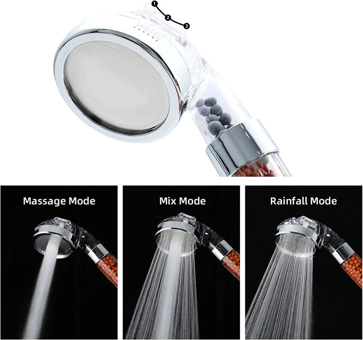 Kraftvoller AquaGlow Hochdruckduschkopf mit integriertem Wasserfilter für belebende Duschen.