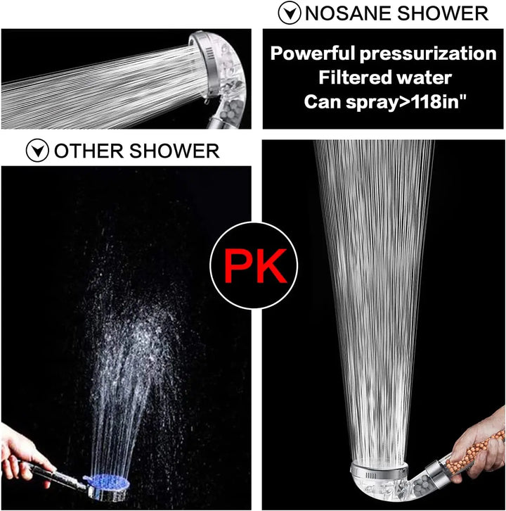 Wassersparender AquaGlow Filterduschkopf. Effiziente Körperpflege mit starkem Wasserstrahl.