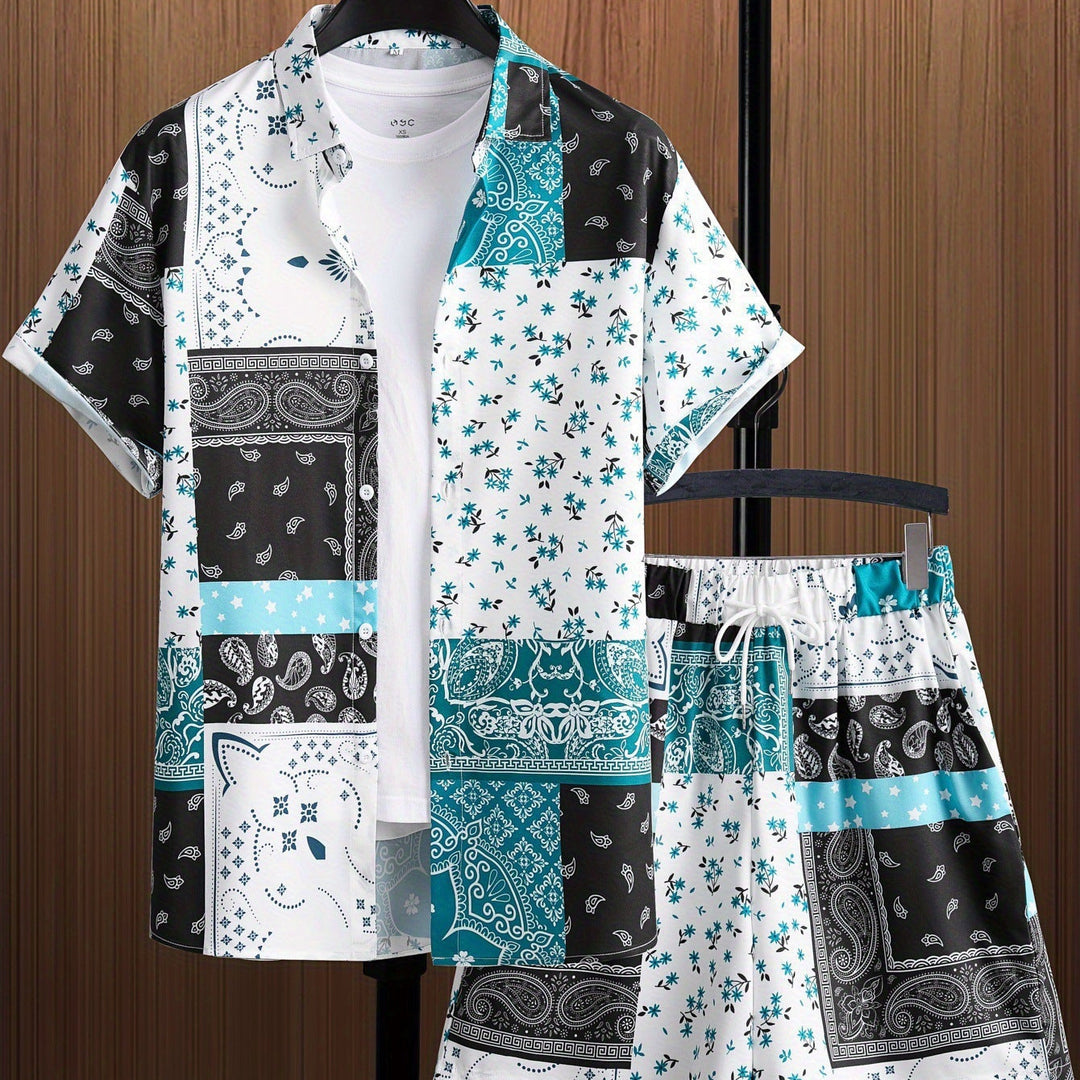 Entspannter Mann in stylischem Hawaiihemd-Set. Ideales Sommer-Outfit für Pool, Strand und warme Tage.
