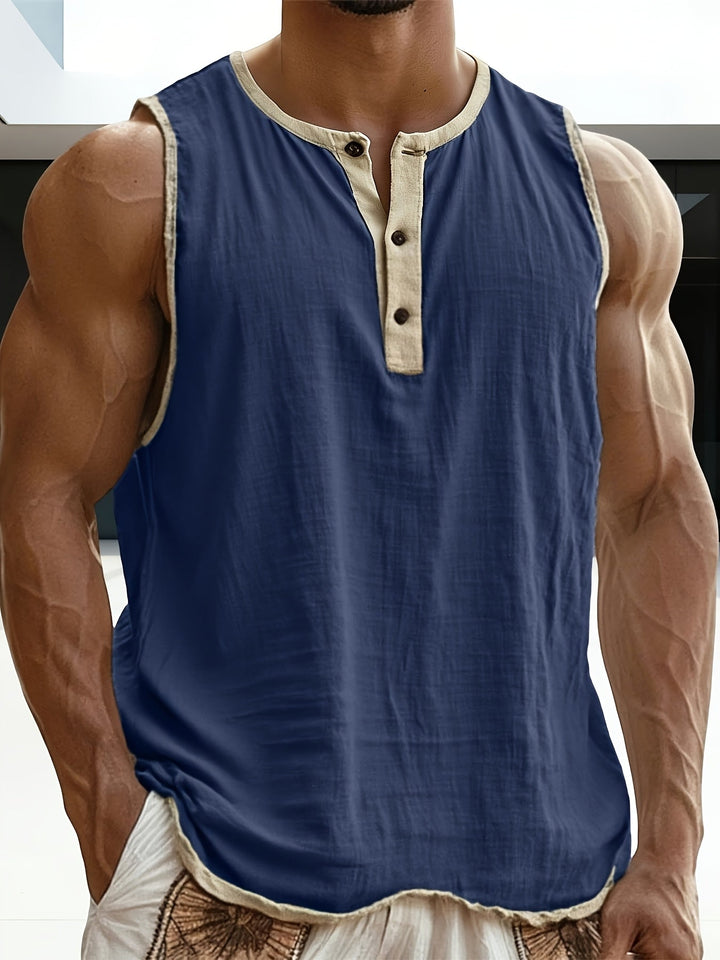Lässiges Herren Tank Top im Henley-Stil, atmungsaktiv für Sommer- und Strandmode.