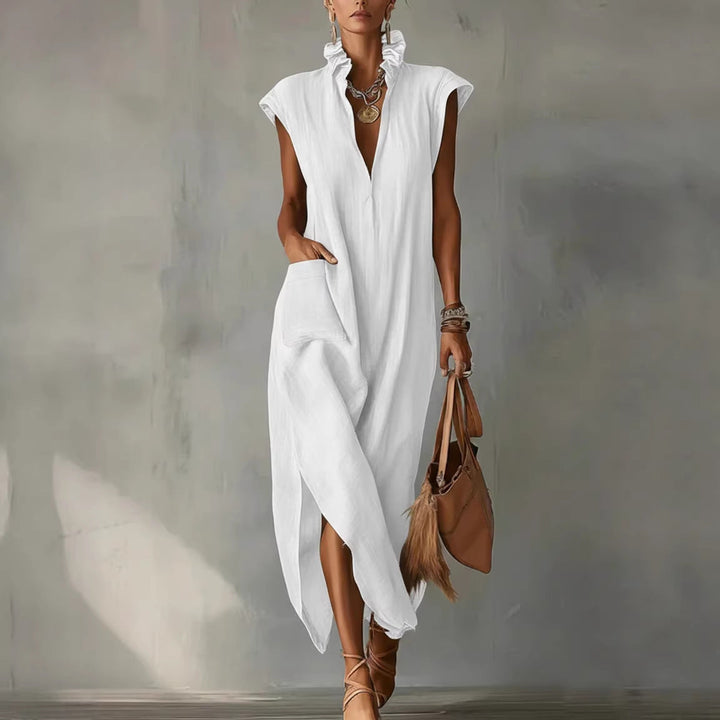Ärmelloses Midi Hemdkleid für Damen, locker geschnitten, ideal als vielseitiges Freizeit- oder Sommerkleid.
