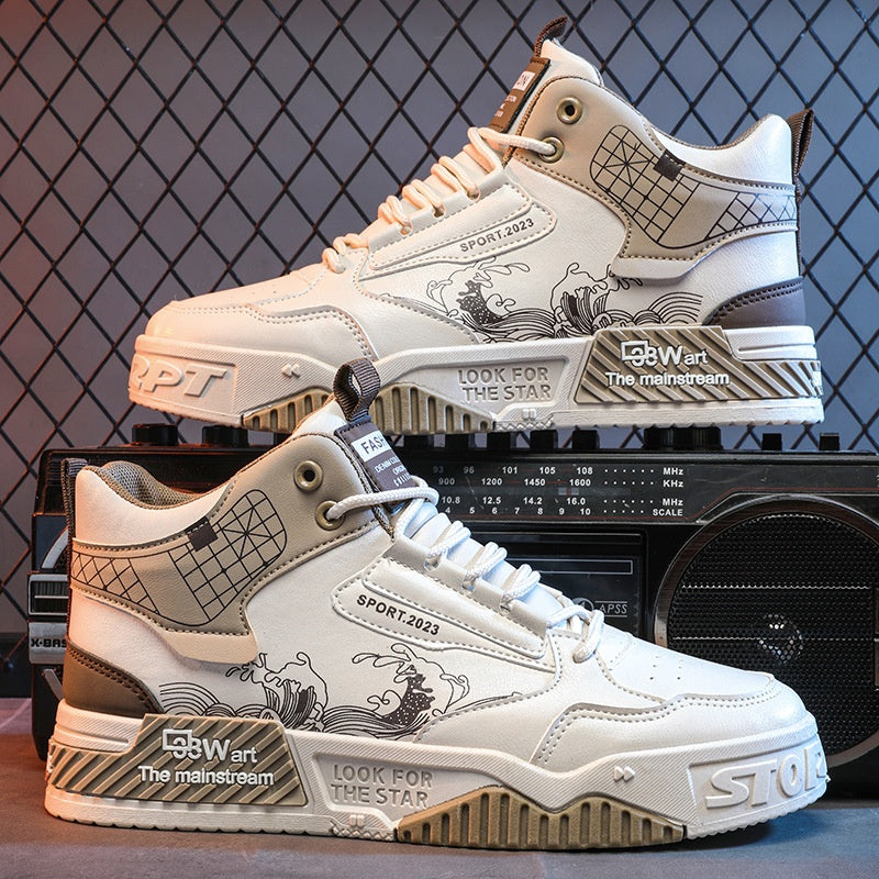 Leichte, atmungsaktive Unisex High-Top Sneaker. Bequeme Schnürschuhe mit Gummisohle für Alltag und Freizeit.