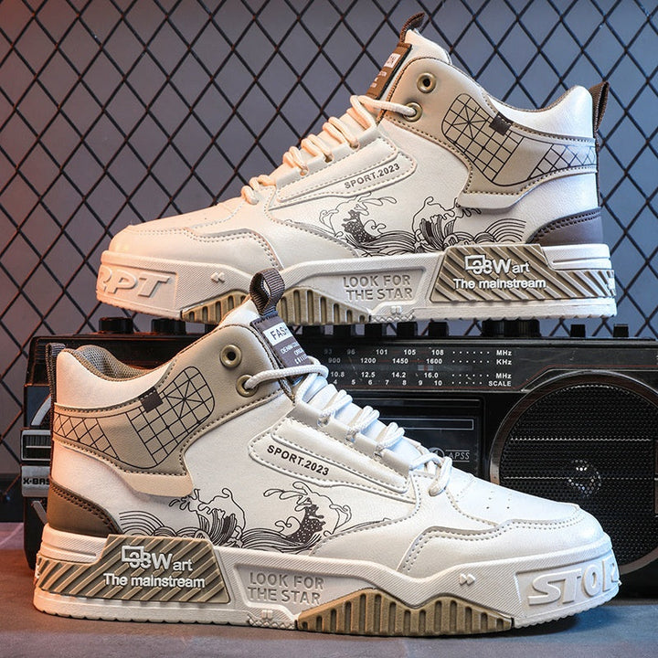 Leichte, atmungsaktive Unisex High-Top Sneaker. Bequeme Schnürschuhe mit Gummisohle für Alltag und Freizeit.