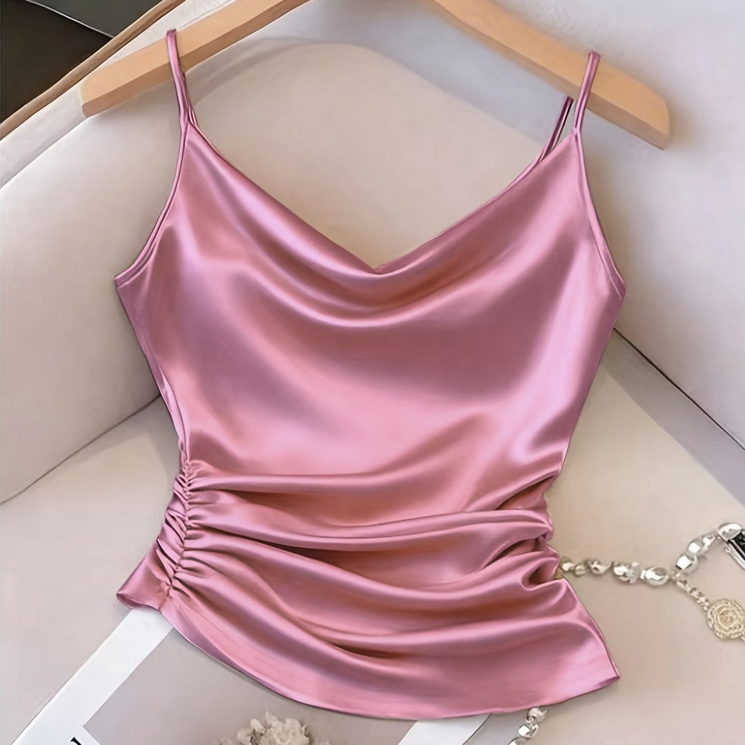 Elegantes Abend-Camisole mit Wasserfallausschnitt, zarte Spaghettiträger. Luxuriöses Damen-Top.