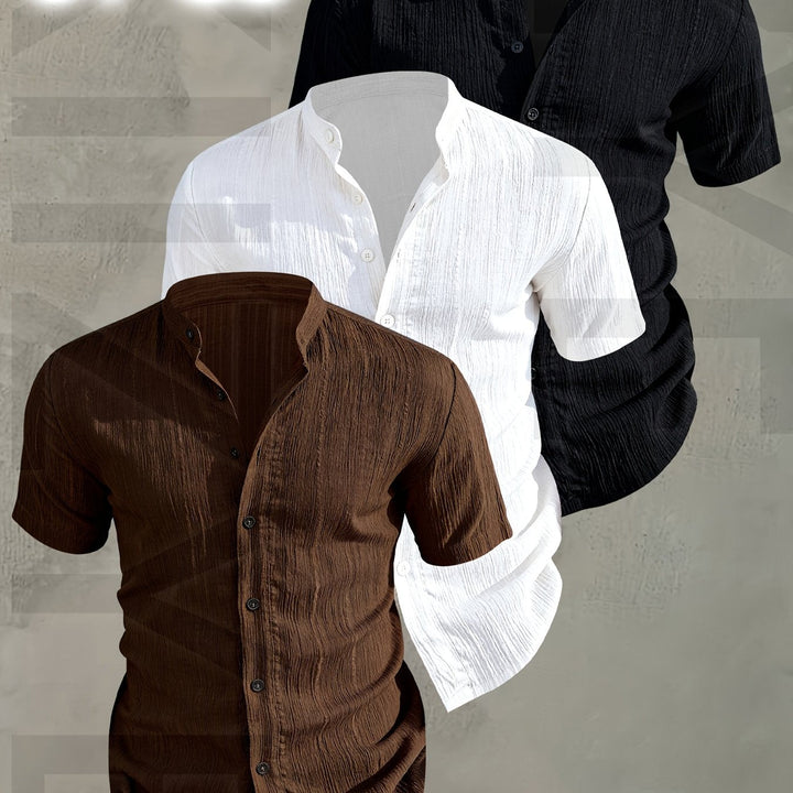 Elegante Kurzarmhemden im 3er-Set für Herren, mit modischem Stehkragen, Freizeit.