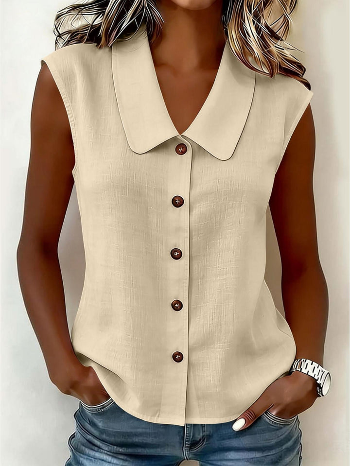 Modisches Basic Top für Damen, ärmellos mit Reverskragen und eleganter Knopfleiste.