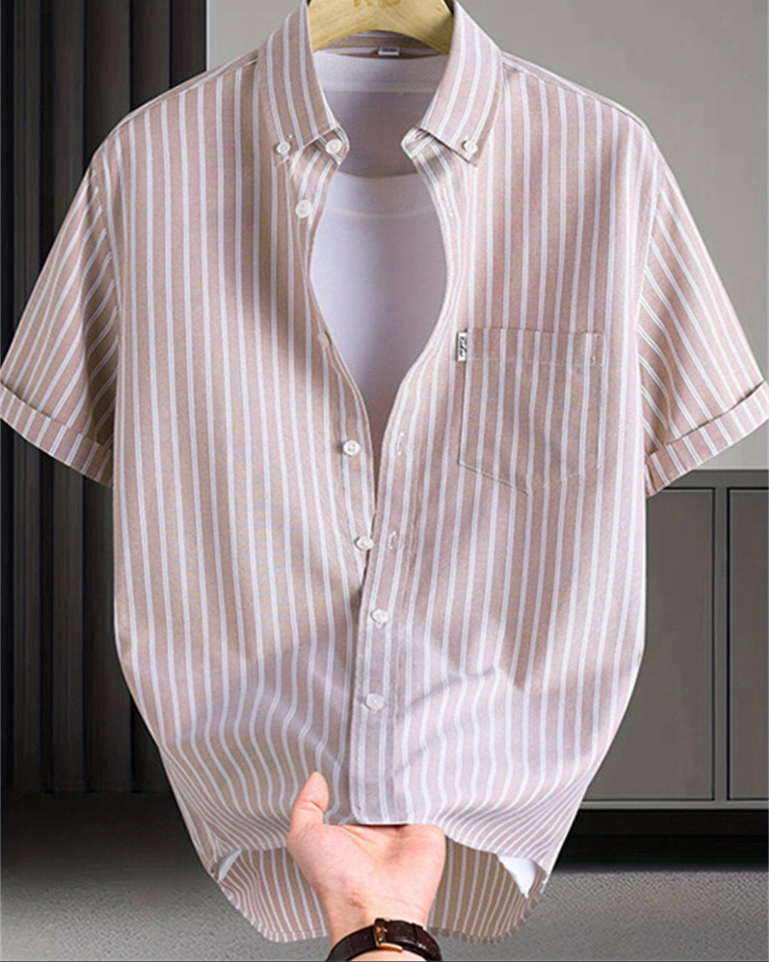 Herren Kurzarm Streifenhemd, klassisch & modern für Büro & Freizeit. Smart Casual Herrenhemd mit Muster.