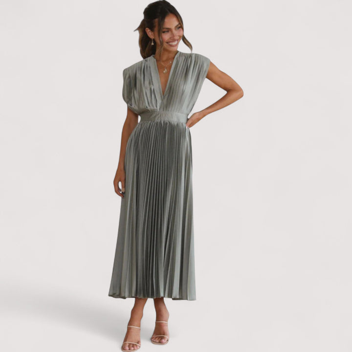Fließendes Damen Plisseekleid, A-Linie, verstellbarer Bund, für Frühling & Sommer.