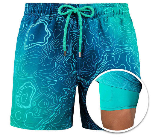 Detail: Doppellagige Herren-Strandshorts mit praktischen Taschen und Kordelzug.