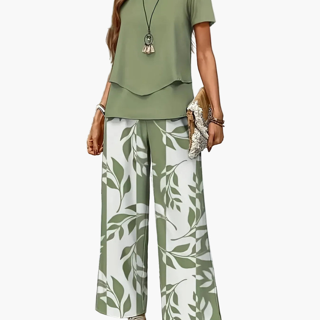 Vielseitiges Damen Sommer Set: Komfortabler Zweiteiler, weite Hose & Kurzarmshirt, für viele Anlässe.