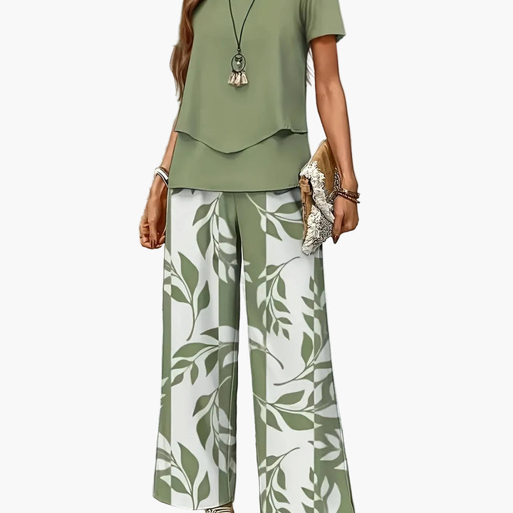Vielseitiges Damen Sommer Set: Komfortabler Zweiteiler, weite Hose & Kurzarmshirt, für viele Anlässe.