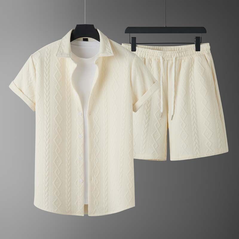 Modernes Herren Shorts & T-Shirt Set im Rauten-Design, bequem für Frühling und Freizeit.