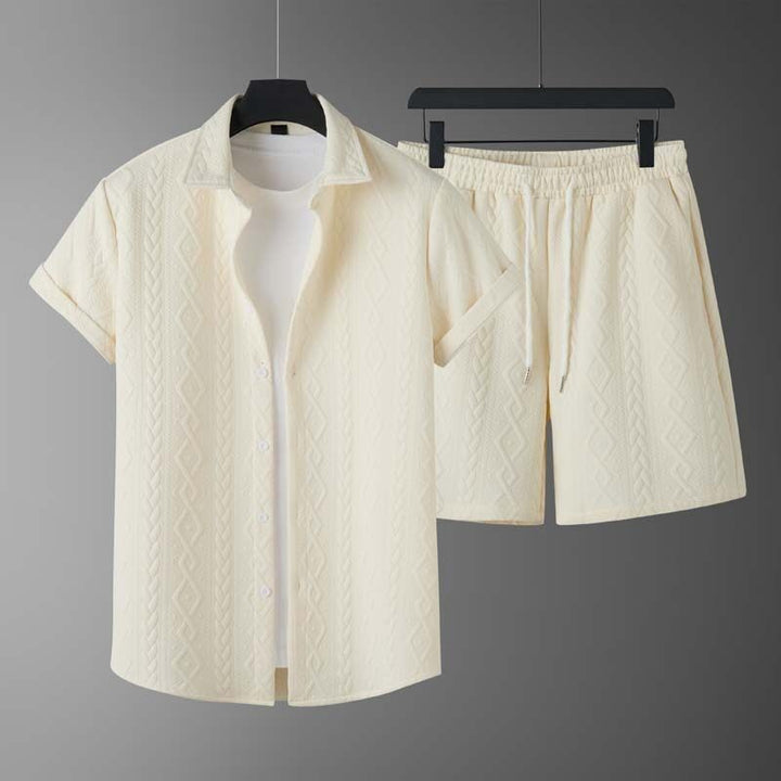 Modernes Herren Shorts & T-Shirt Set im Rauten-Design, bequem für Frühling und Freizeit.