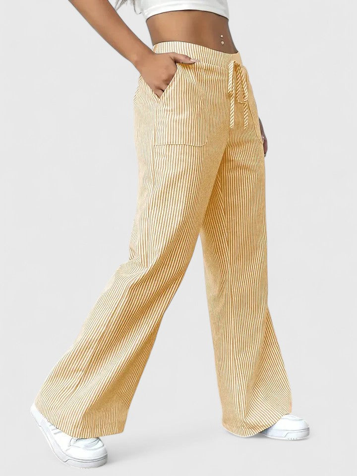 Trendige Damen Wide-Leg Hose für Frühling & Sommer. Mit elastischem Bund & Bindeband.