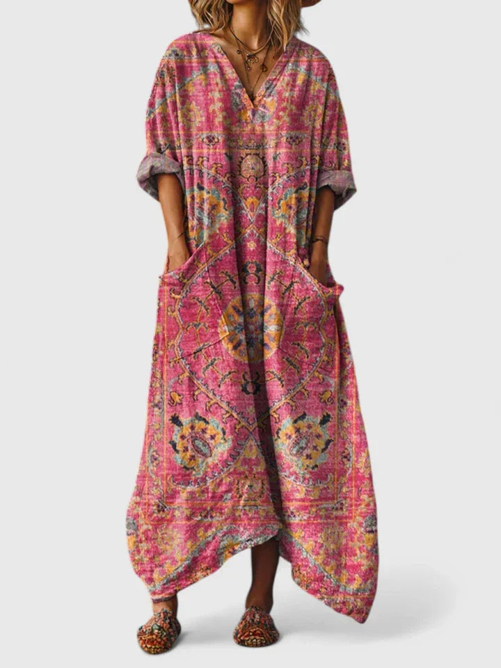 Vielseitiges Damen Freizeit- & Sommerkleid, elegant gemustert für diverse Anlässe im Boho-Stil.