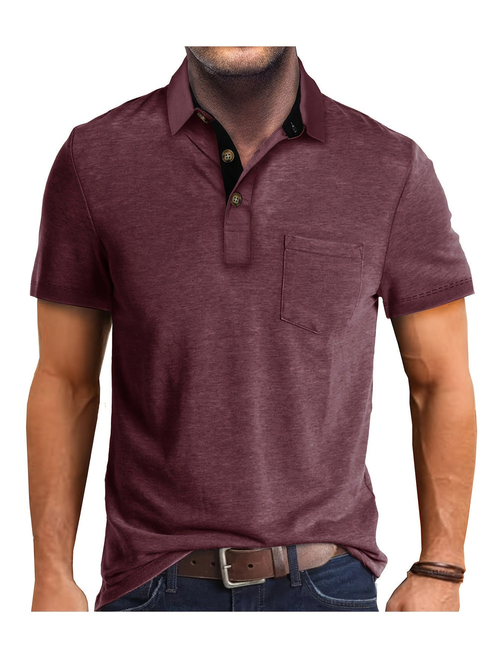 Klassisches Herren Poloshirt in Blau mit Kontrastkragen und Brusttasche. Ideal für Frühling & Sommer.