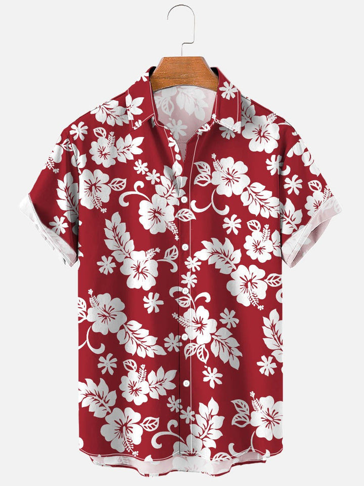 Herren Kurzarmhemd mit exotischem Blumenmuster. Flexibel durch Stretch, perfekt für Outdoor.
