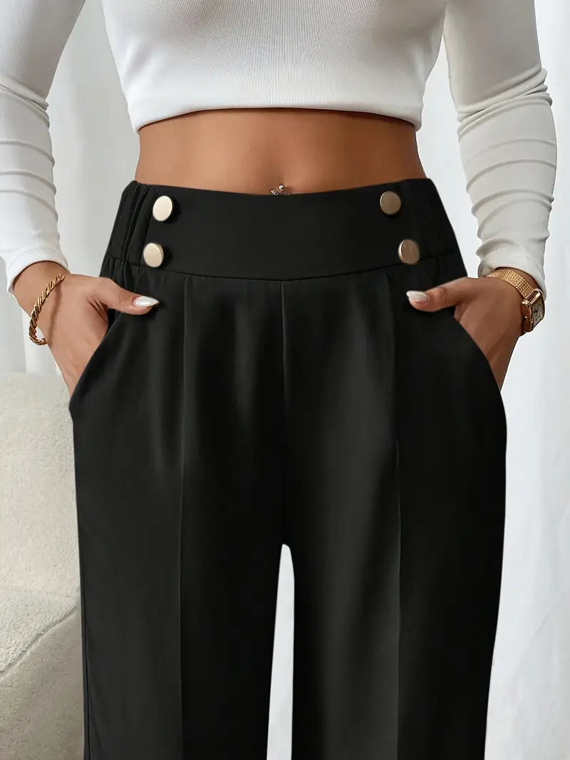 Damenhose mit weitem Bein und elastischem Bund. Schmeichelhaft geschnitten, für jede Figur passend.