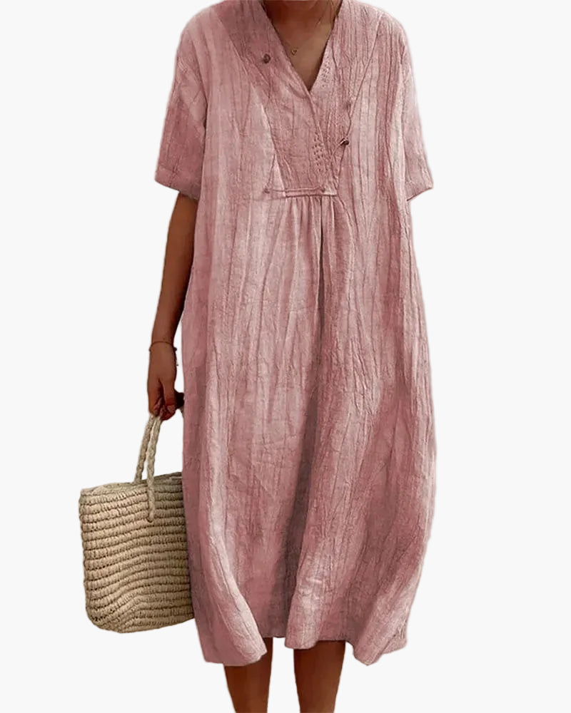 Damen Sommerkleid mit V-Ausschnitt, leicht und locker. Perfektes Sommeroutfit für Urlaub & Freizeit.