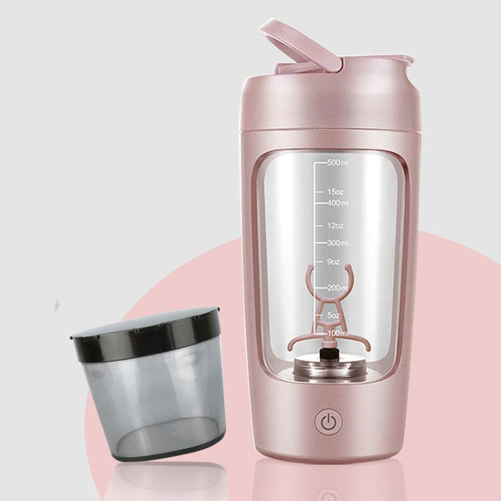 Weißer elektrischer Mixbecher MixMate mit USB-Anschluss, unverzichtbares Sportzubehör für aktive Menschen.