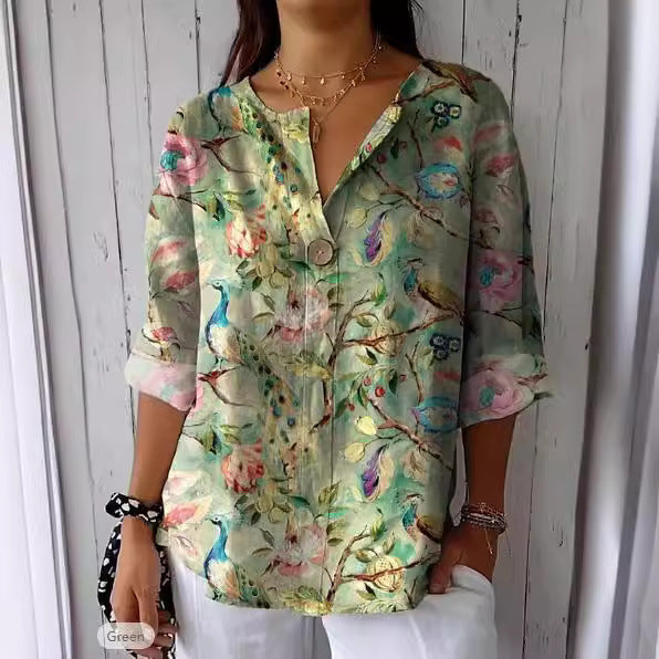 Stilvolles Damen Freizeit-Shirt mit lockerer Passform, 3/4 Ärmeln und attraktivem Farbblock-Muster, ideal für Frühling.